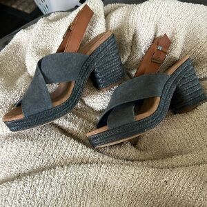 [Toms] Ibiza Blue Platform Slingback Sandal- Size 8